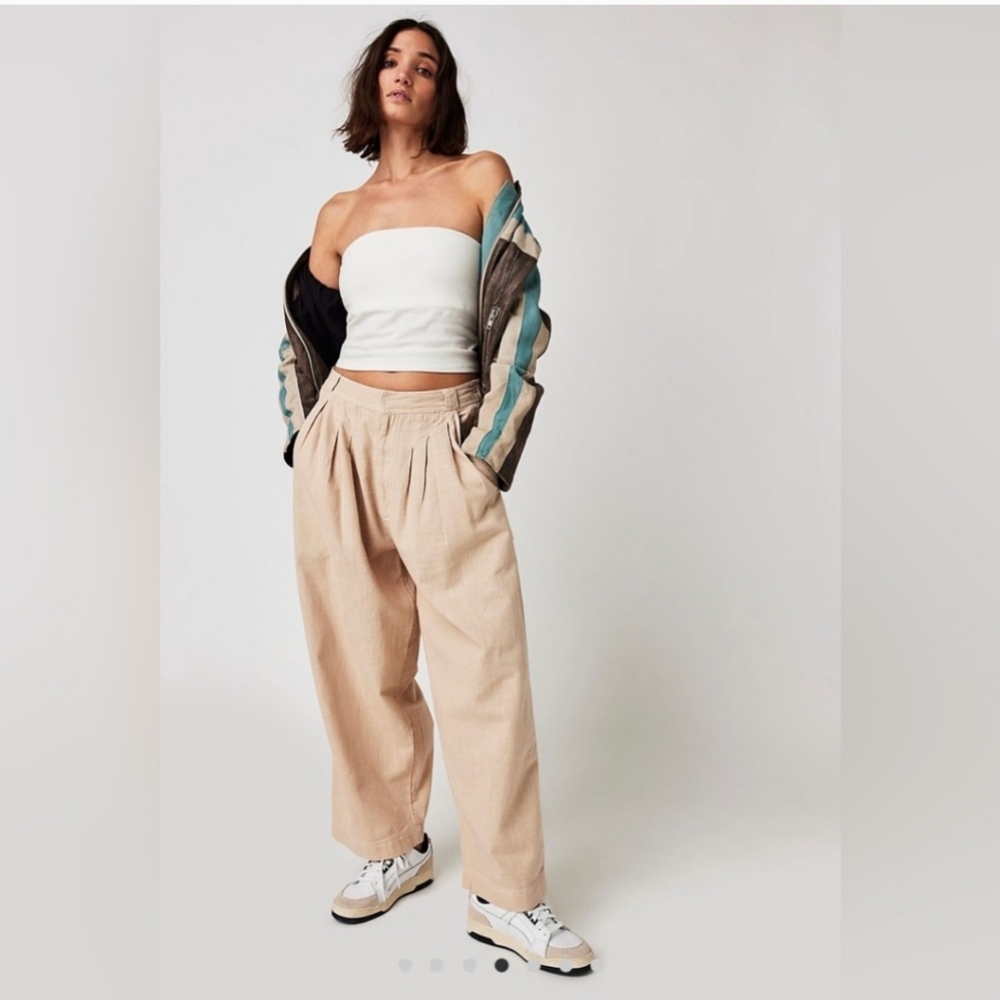 Free People Lotta Love Pleated Wide Leg Cotton Pants